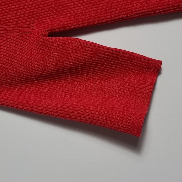 CARMEN MARC VALVO Ribbed Knit Half Sleeve Faux Corset Front Red Sweater Shirt Sm - Picture 6 of 14